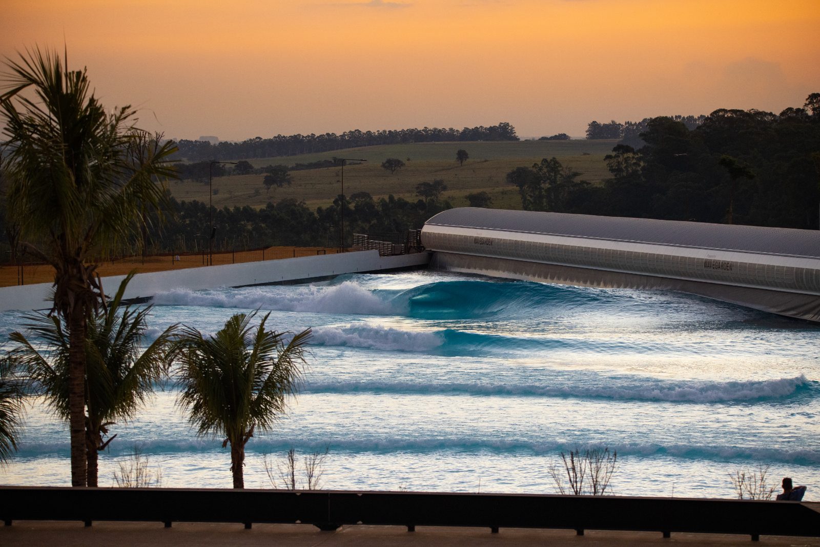 Wavegarden Cove lagoon at sunset